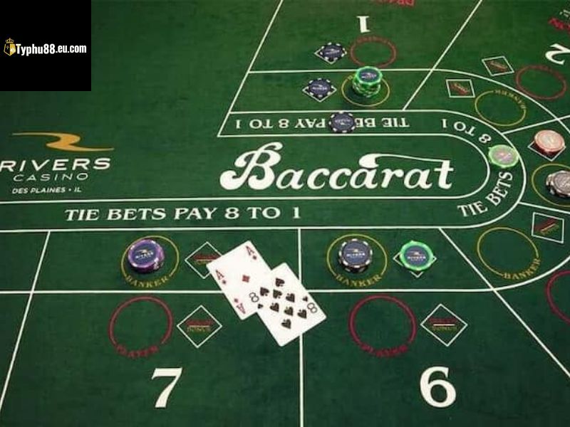 Các vùng cược Player, Banker và Tie trên bàn Baccarat